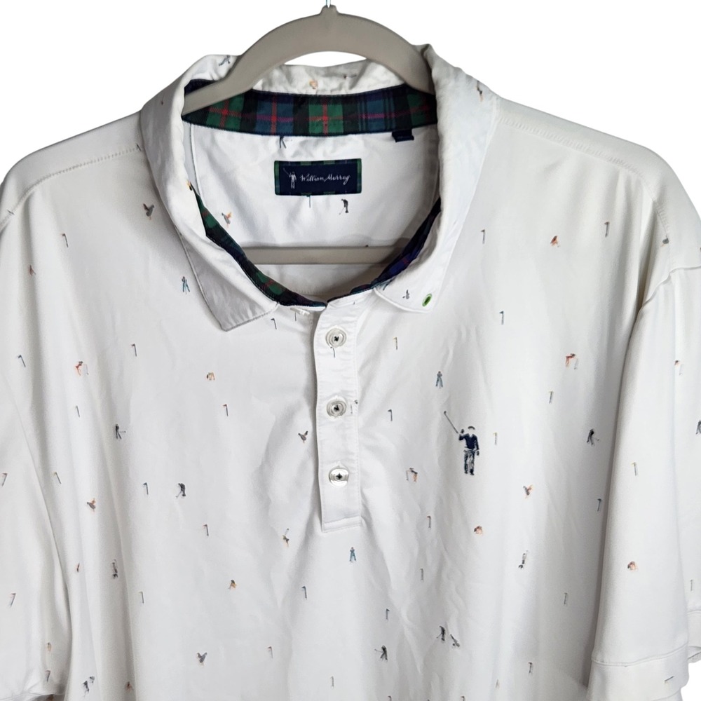 William Murray Polo Shirt‎ Men's XL White Golf Print Casual Novelty Preppy